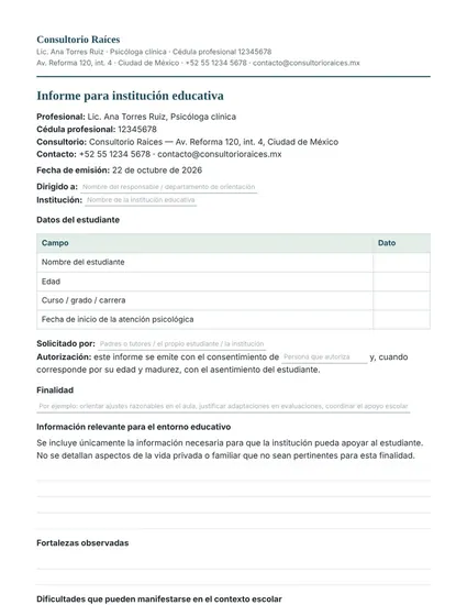 Informe para la escuela
